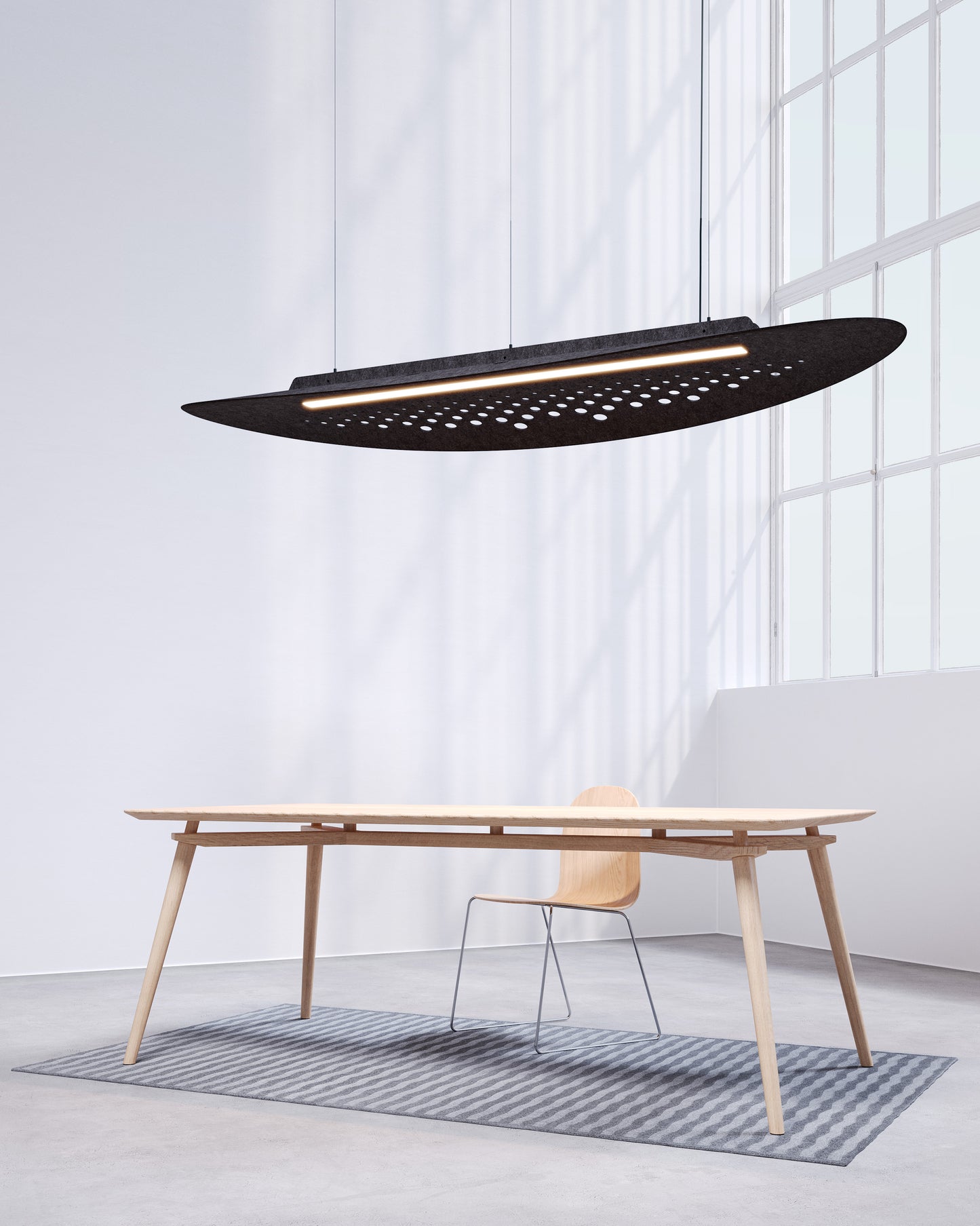 SULAY, le luminaire circulaire acoustique suspendu ON/OFF, collection KALLMA