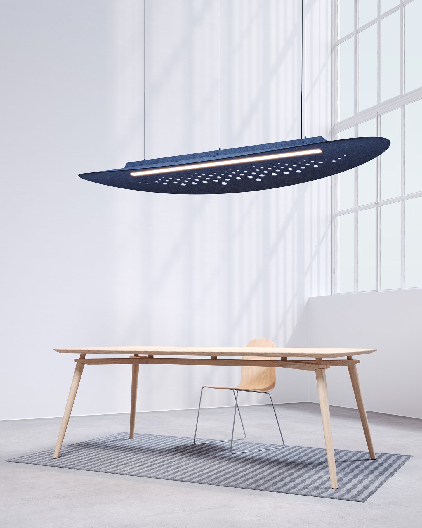 SULAY, le luminaire circulaire acoustique suspendu ON/OFF, collection KALLMA
