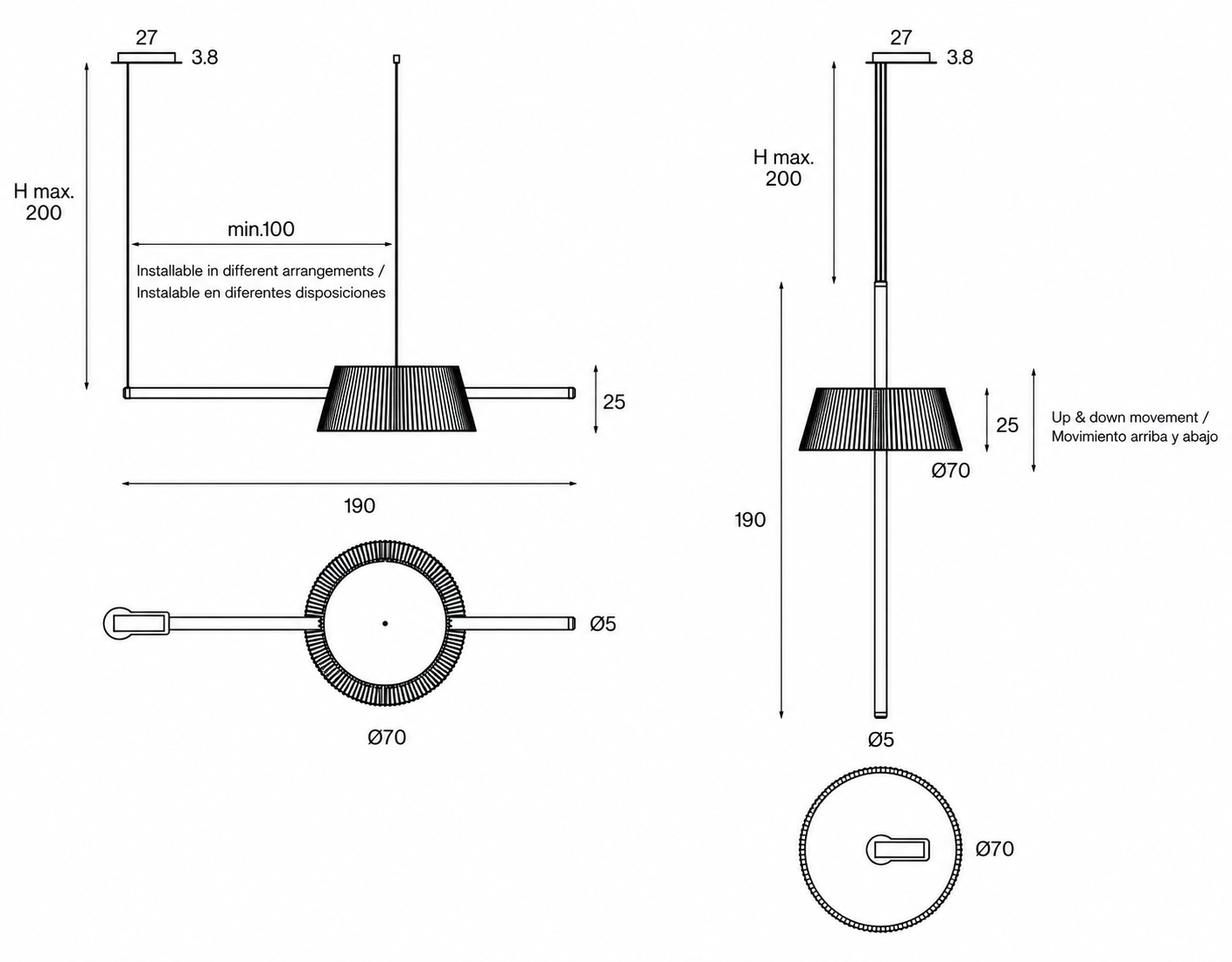 Luminaire acoustique Céleste 190 cm