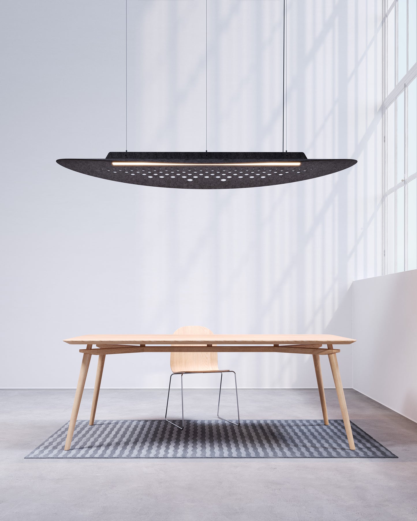 SULAY, le luminaire circulaire acoustique suspendu ON/OFF, collection KALLMA