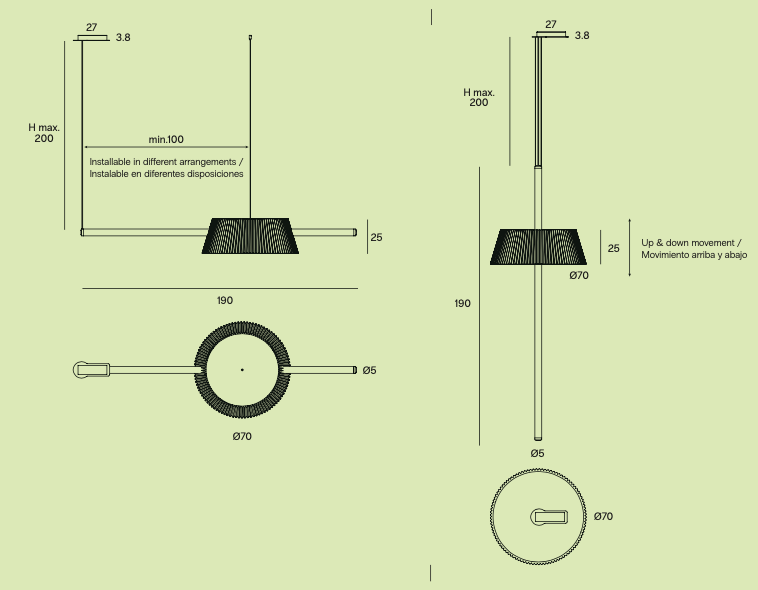 Luminaire acoustique Céleste 190 cm
